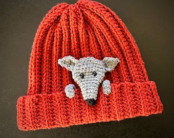 Instructions pour le patron au crochet - Chapeau de lévrier peek-a-boo, chien whippet sur bonnet côtelé, excellent cadeau DIY