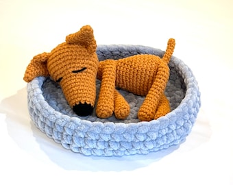 Greyhound in Bed Amigurumi Crochet Pattern – Sleeping Whippet (PDF Download)