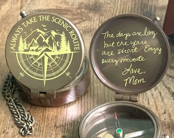Birthday Gifts for Boyfriend, Actual Handwriting Brass Compass, Anniversary Gifts, Christmas Gift, Custom Engraved Compass, Gift for Husband