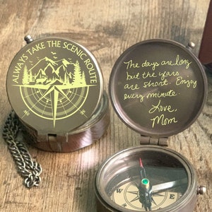 Birthday Gifts for Boyfriend, Actual Handwriting Brass Compass, Anniversary Gifts, Christmas Gift, Custom Engraved Compass, Gift for Husband