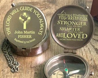 Engraved Brass Compass, Baptism Gift, First Communion, Confirmation