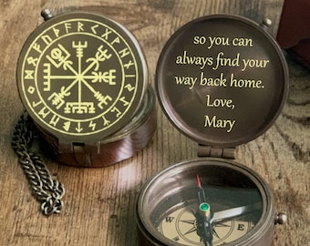 Nordic Compass, Viking Vegvisir, Engraved Compass, Norse Mythology Compass, copper gift, Anniversary Gift, Men Birthday Gift