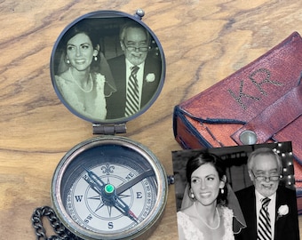 Personalized Compass with Photo Sympathy Gifts for Loss of Father Gifts for Dad Compass Custom Engraved Photo Compass Personalized