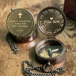 Christening Gift for Godson, Baptism Gift, First Communion Gift, Confirmation Gift for Boy, Engraved Compass for Grandson, Christmas Present