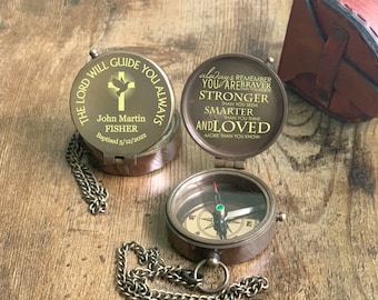 1st HOLY COMMUNION Gift Personalized Brass Compass Baptism Gifts For Boy Always Follow Scenic Road Design Compass, Confirmation Gift