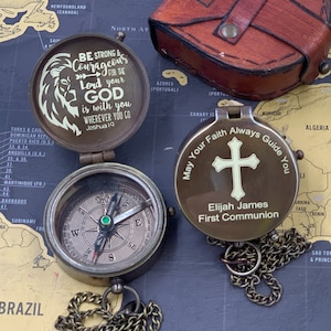 Baptism Compass, First Holy Communion Compass, Confirmation Present, Baptism Gift Boy, Engraved Compass for Baptized, Religious Godson Gift