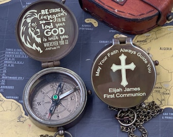 Baptism Compass, First Holy Communion Compass, Confirmation Present, Baptism Gift Boy, Engraved Compass for Baptized, Religious Godson Gift