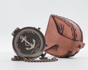 Compass with engraving including leather case personalized gift for travelers