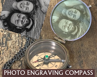 Photo Engraved Brass Compass, Sympathy Gift