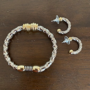 Dual Tone Cuff Bracelet and Earrings // Gold and Silver Tone // Jewelry Set