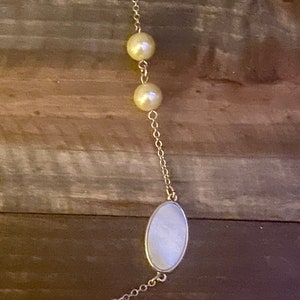 Mother of Pearl Opera Necklace: 30-inch Silver Chain image 5