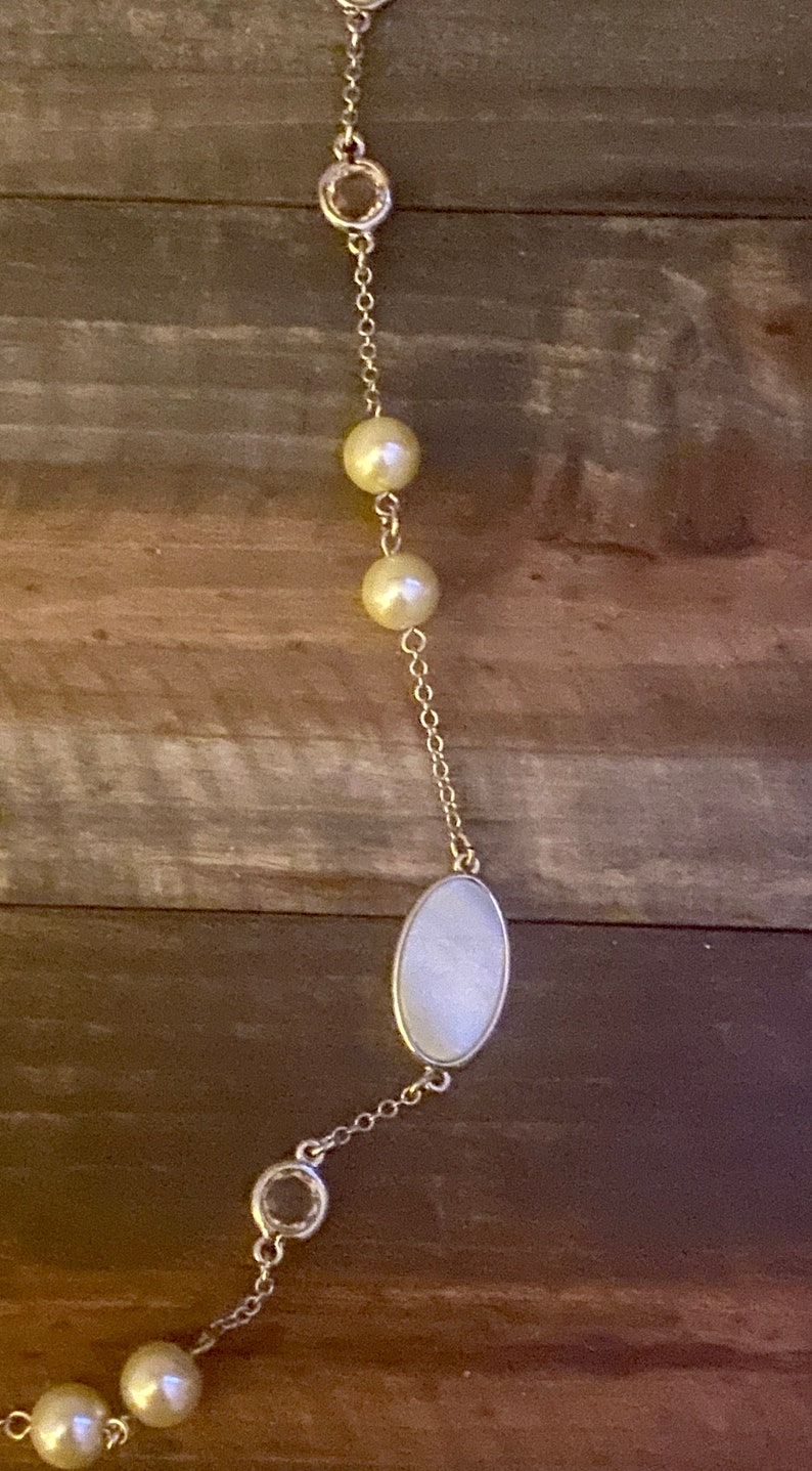 Mother of Pearl Opera Necklace: 30-inch Silver Chain image 5