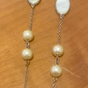 Mother of Pearl Opera Necklace: 30-inch Silver Chain image 3