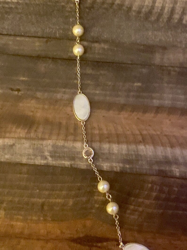 Mother of Pearl Opera Necklace: 30-inch Silver Chain image 2