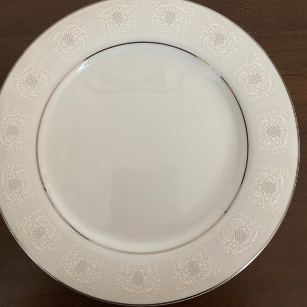 Hanover by Mikasa // Bread Plate // Replacement // Wedding Gift // White and Silver // Dessert Plate // Wedding White // Pattern 5828