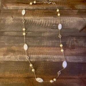 Mother of Pearl Opera Necklace: 30-inch Silver Chain image 1