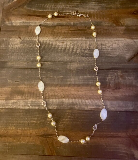 Mother of Pearl Opera Necklace: 30-inch Silver Chain