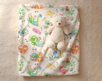 Dinosaur Swaddle Blanket | Personalized Baby Blanket | Custom Name Newborn Keepsake | Perfect Baby Shower Gift