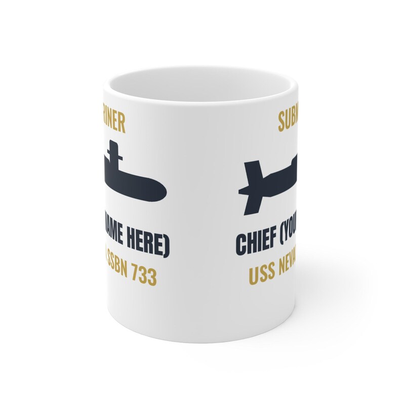 Personalized Submarine Chief Mug - Custom Name Boat and Hull Number - Chief Petty Officer Gift 11oz image 1