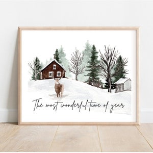Woodland Print, Digital Download, Winter Wonderland , Christmas Decor, Holiday Print, The most Wonderful time of year, Farmhouse Wall Art,