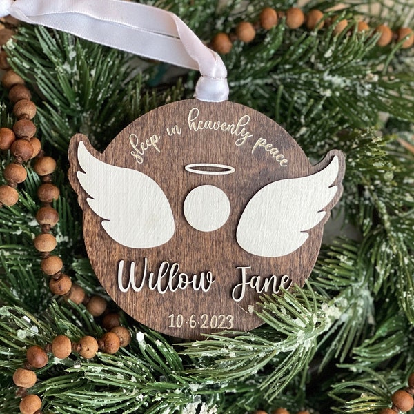 Personalized Memorial Christmas Ornament, Farmhouse Holiday Decor, Engraved Year, Layered Wood, Pregnancy Infant Loss, Miscarriage