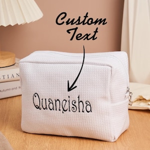 Personalized Waffle Cosmetic Bag: Custom Embroidered Makeup Pouch
