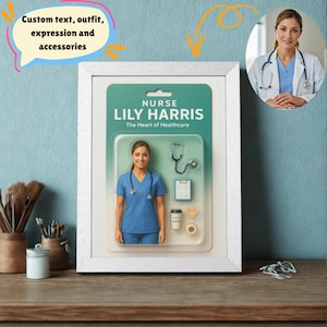 Custom Action Figure Style Portrait Photo, Personalized Toy Box Art, Nurse Doctor Teacher Gift, Unique Career Graduation Retirement Present