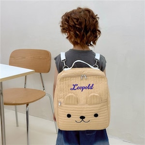 Personalized Quilted Bear Backpack | Custom Name Toddler Bag | Cute Kids School Rucksack | Back to School Gift for Boys & Girls | Kawaii Bag