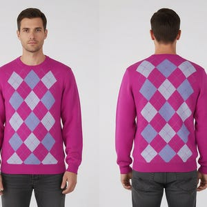 Pull A. Giannetti En Laine Mérinos - Motif Argyle Violet - Taille M - Occasion Très Bon état