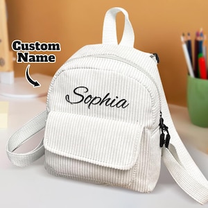 Mini sac à dos personnalisé, sac en velours côtelé avec nom brodé personnalisé, sac à main pour petite fille, cadeau de rentrée scolaire pour enfant, petit sac à dos pour garderie