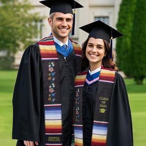 Personalized Mexican Graduation Stole: Embroidered Serape Sash, Class of 2024