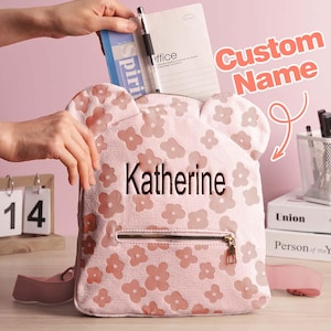 Sac à dos floral personnalisé | Sac pour tout-petit avec nom personnalisé avec oreilles | Mini sac à dos pour fille | Cadeau pour la rentrée des classes | Joli sac d'école pour enfants