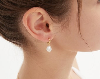 Natural Freshwater Pearl S925 Drop Earrings, Real Pearl Hoop Earrings,Sterling Sliver Pearls Earrings, Wedding Pearl Jewellery, Gift for Her