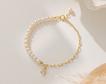 Pulsera de perlas naturales de agua dulce, pulsera de cuentas de perlas reales delicadas, pulsera de dama de honor de la novia de la boda, regalo para ella, regalo de cumpleaños