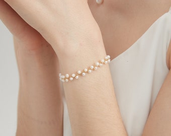 Natural Freshwater S925 Pearl Bracelet,Sterling Sliver Dainty Genuine Pearl Bead Bracelet, Wedding Bracelet, Bridal Jewelry, Gift for Her