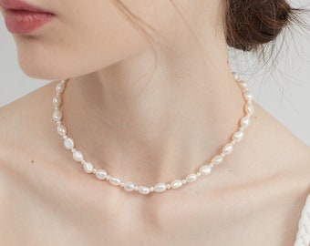 Natural Baroque Pearl Sterling Silver Choker Necklace, Gold Plated Genuine Freshwater Pearl Bride Bridesmaid Wedding Jewellery, Gift for Her