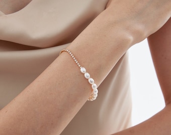 Pulsera de perlas naturales de agua dulce, pulsera de perlas reales, pulsera de dama de honor de novia de boda, regalo para ella, regalo de cumpleaños