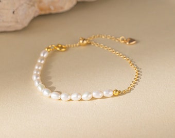 Natürliches Süßwasserperlen-Sterlingsplitter-Armband, vergoldetes S925-zierliches echtes Perlenarmband, Hochzeits-Braut-Armband, Geschenk für Sie