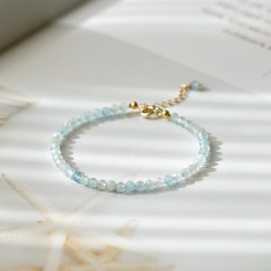 Natural 3mm Aquamarine Bracelet - March Birthstone Blue Crystal Dainty Bracelet - Healing Bracelet Christmas Gift for her, gift for him