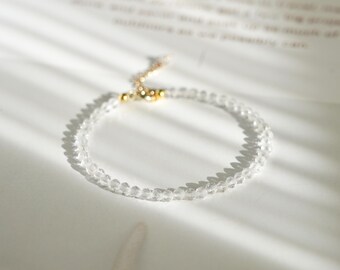 Natural 3mm Clear Quartz Bracelet - Clear April Birthstone Bracelet - Crystal Gemstone Healing Bracelet Christmas Gift for her, gift for him
