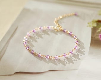 Natural 3mm Amethyst Bracelet - Purple February Birthstone Dainty Bracelet - Crystal Healing Bracelet Christmas Gift for her, gift for him