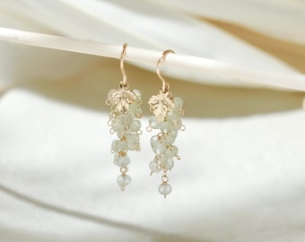 Sterling Silver Natural Peridot Grapes Dangle Earring, Gold Plated S925 Amethyst Fruit Hook Earring, Wedding Bride Earring, Gift for Her