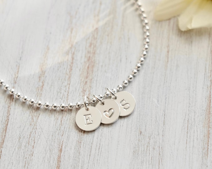 Silver Alphabet Initial Letter Bracelet, Bead Name Zodiac Birthstone Bracelet, Personalised Minimalist Bracelet, Gift for Her