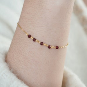 Natural Garnet Birthstone Sterling Sliver Bracelet, Gold Plated S925 Dainty Real Stone Bead Bracelet, Wedding Bride Jewelry, Gift for Her image 4