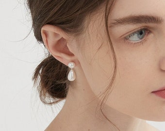 Pendientes colgantes de plata de ley con perlas dobles naturales, aretes de perlas de agua dulce reales con gotas S925, regalo de joyería para novia de boda