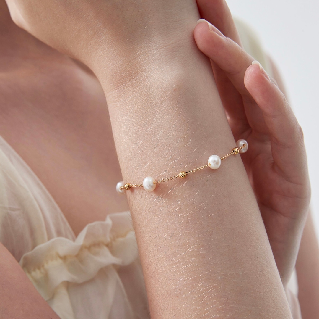 Natural Freshwater Pearl Sterling Silver Bracelet, Gold