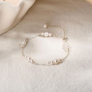Freshwater Pearl Sterling Silver Bracelet & Earrings Set, Wedding Bridal Jewellery, Gift for Her