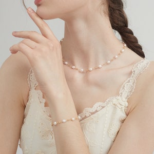 Natürliche Süßwasserperle Sterling Silber Halsband, vergoldete S925 echte Perlenkette, Hochzeit Braut echte Perlen Schmuck, Geschenk für Sie Bild 8