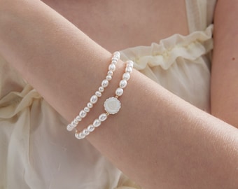 Bracciale di perle d'acqua dolce naturali, braccialetto di rosa di perle reali, braccialetto da damigella d'onore della sposa, regalo per lei, regalo di compleanno