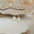 Natural Pearl Sterling Silver Dangle Earrings, Gold Plated S925 Hook Drop Earrings, Freshwater Pearl Wedding Bridal Earrings, Gift for Her